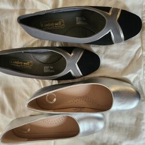 Women's Silver and Black Flats